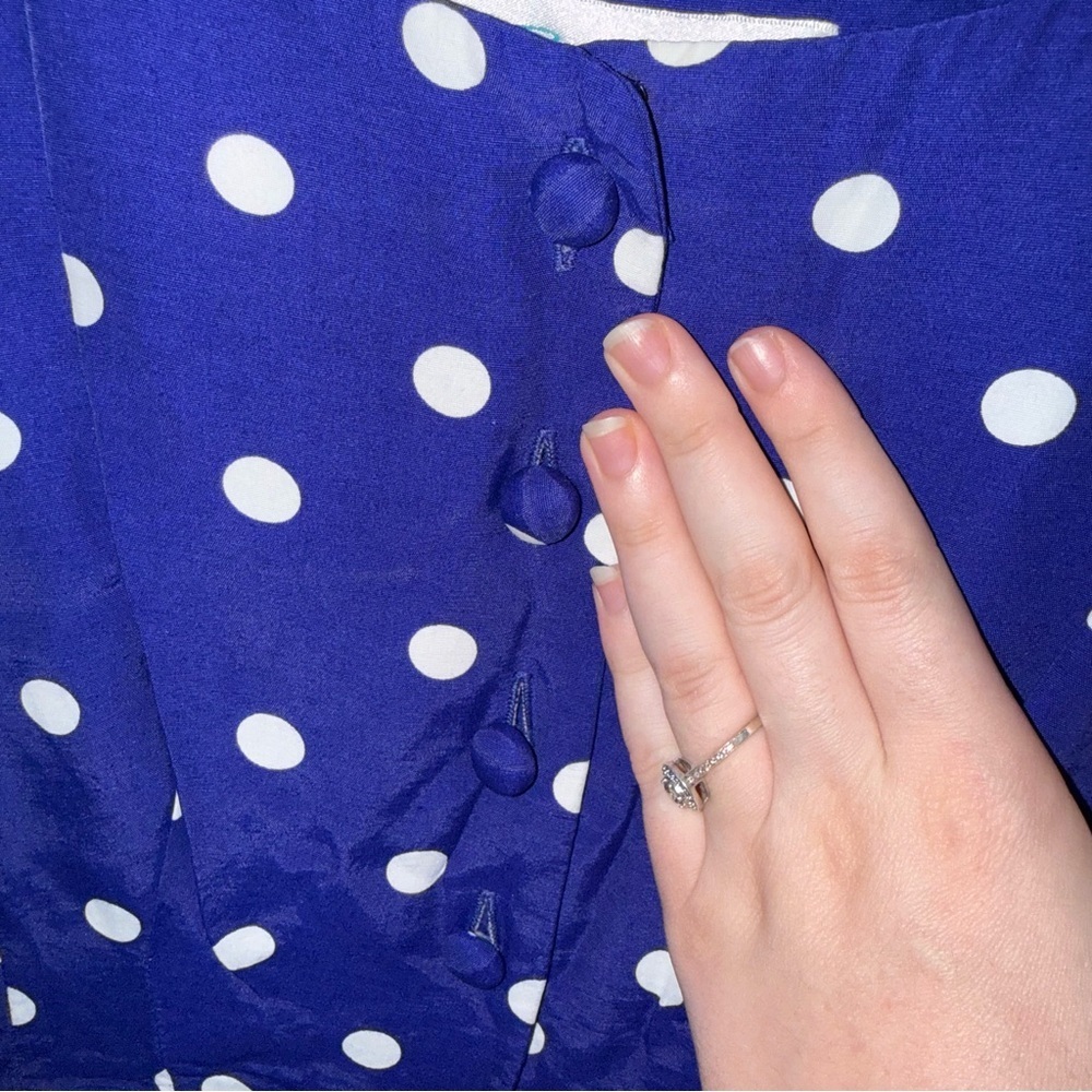 Vintage 1980’s Dress | Royal Blue w/ White Polka Dots | Rockabilly - Picture 12 of 14